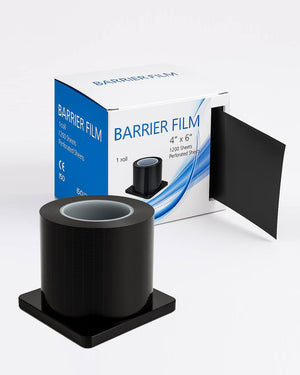 COZ Tattoo Barrier Film with box – 1200 perforated black sheets roll for protective tattoo workstation setup.