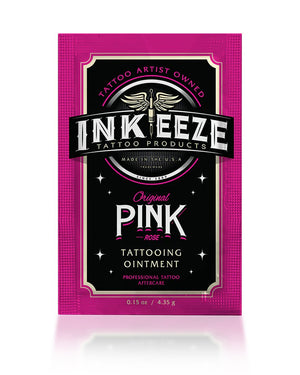 INKEEZE Pink Tattoo Ointment 5ml Sachet by COZ Tattoo Supplies Canada, pink rose tattoo aftercare sample for soothing fresh tattoos