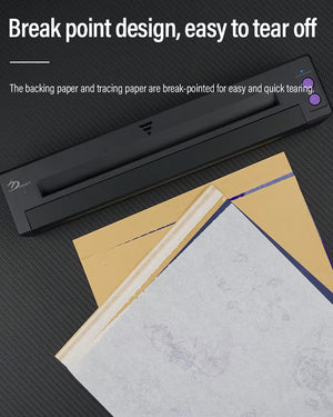 Easy tear-off backing design for tattoo transfer paper.