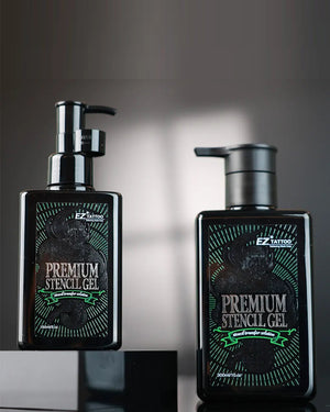 EZ Premium Stencil Gel product shot with black background – tattoo stencil transfer solution.