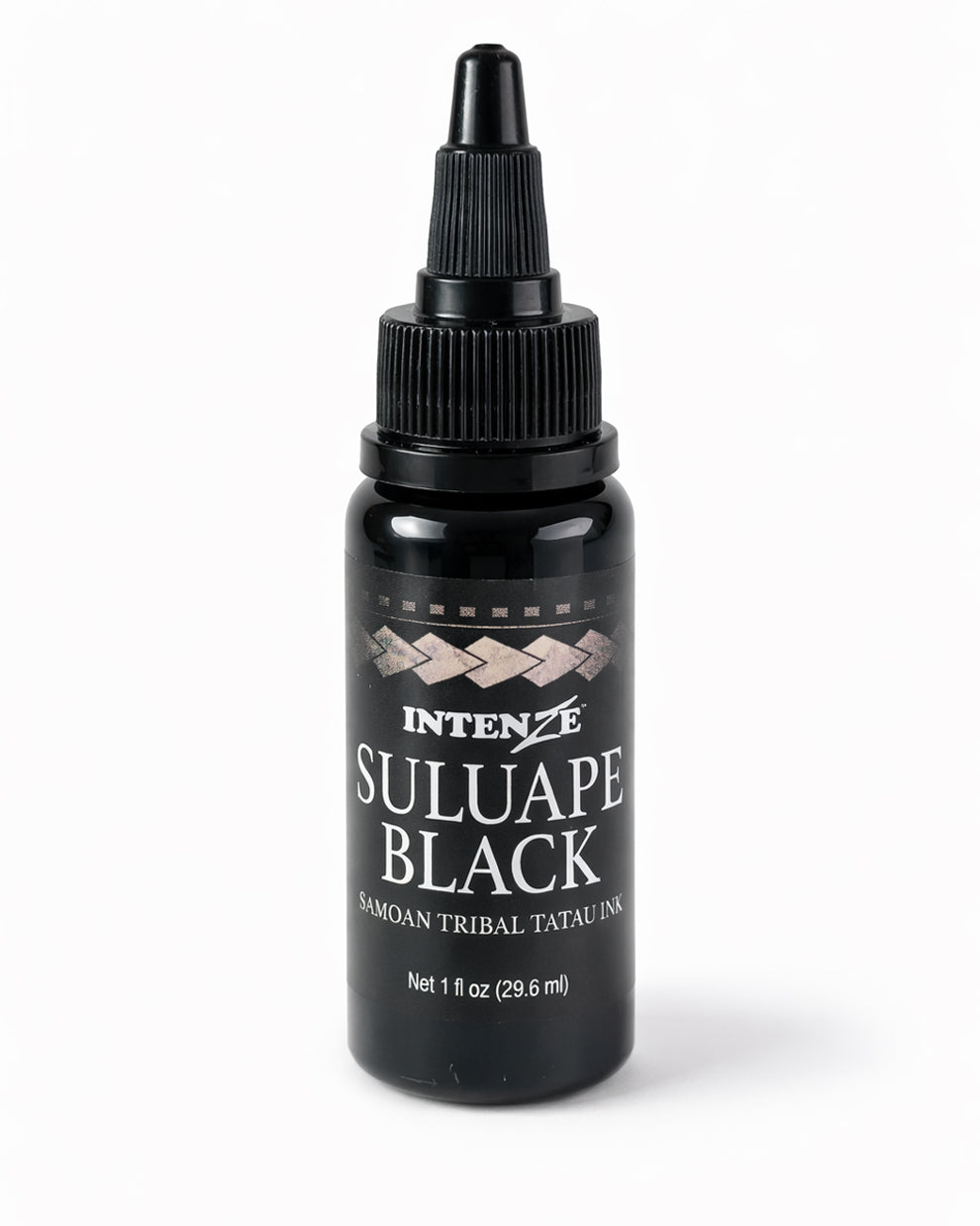 Intenze Suluape Black Samoan tribal tattoo ink 1 oz bottle on a clean white background