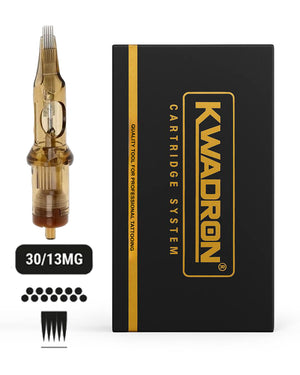 Kwadron 30/13MGLT Magnum L-Taper tattoo cartridge with box on white background