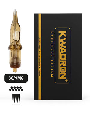 Kwadron 30/9MGLT Magnum L-Taper tattoo cartridge with box on white background