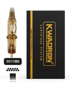 Kwadron 35/11MGLT Magnum L-Taper tattoo cartridge with box on white background