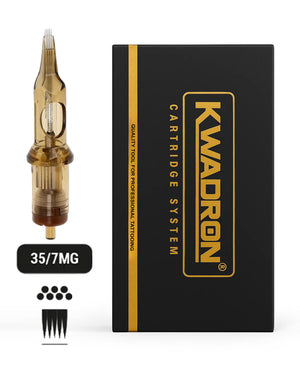 Kwadron 35/7MGLT Magnum L-Taper tattoo cartridge with box on white background