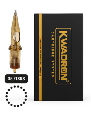 Kwadron Round Shader Tattoo Cartridge 35/18 L-Taper with packaging on white background