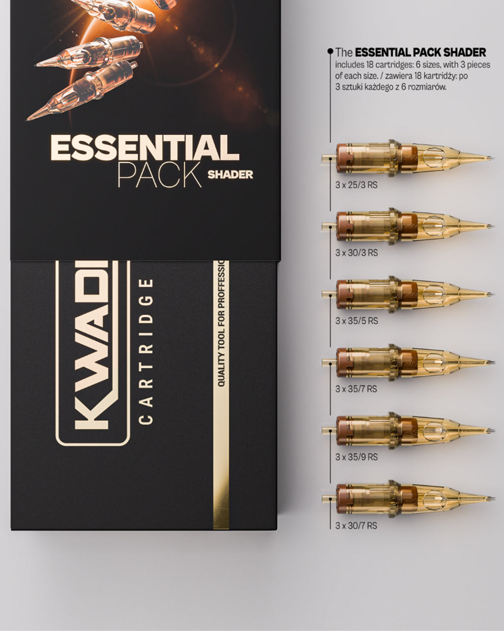 Kwadron Round Shader Essential Pack tattoo cartridges sizes and configuration layout