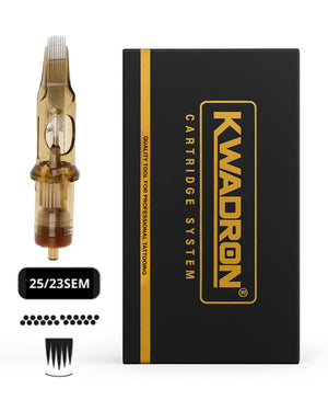 Kwadron Soft Edge Magnum L-Taper 25/23 tattoo needle cartridge and branded packaging