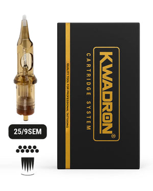Kwadron Soft Edge Magnum L-Taper 25/9 tattoo cartridge with box displayed on white