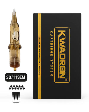 Kwadron Soft Edge Magnum L-Taper 30/11 tattoo needle cartridge and black-gold box