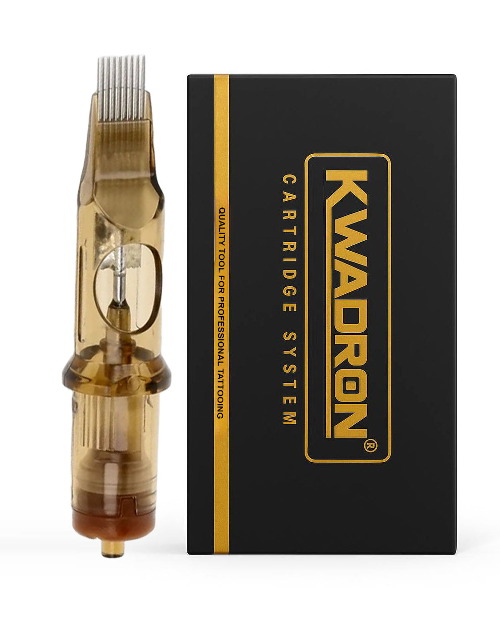 Kwadron Magnum tattoo cartridge and branded box on white background