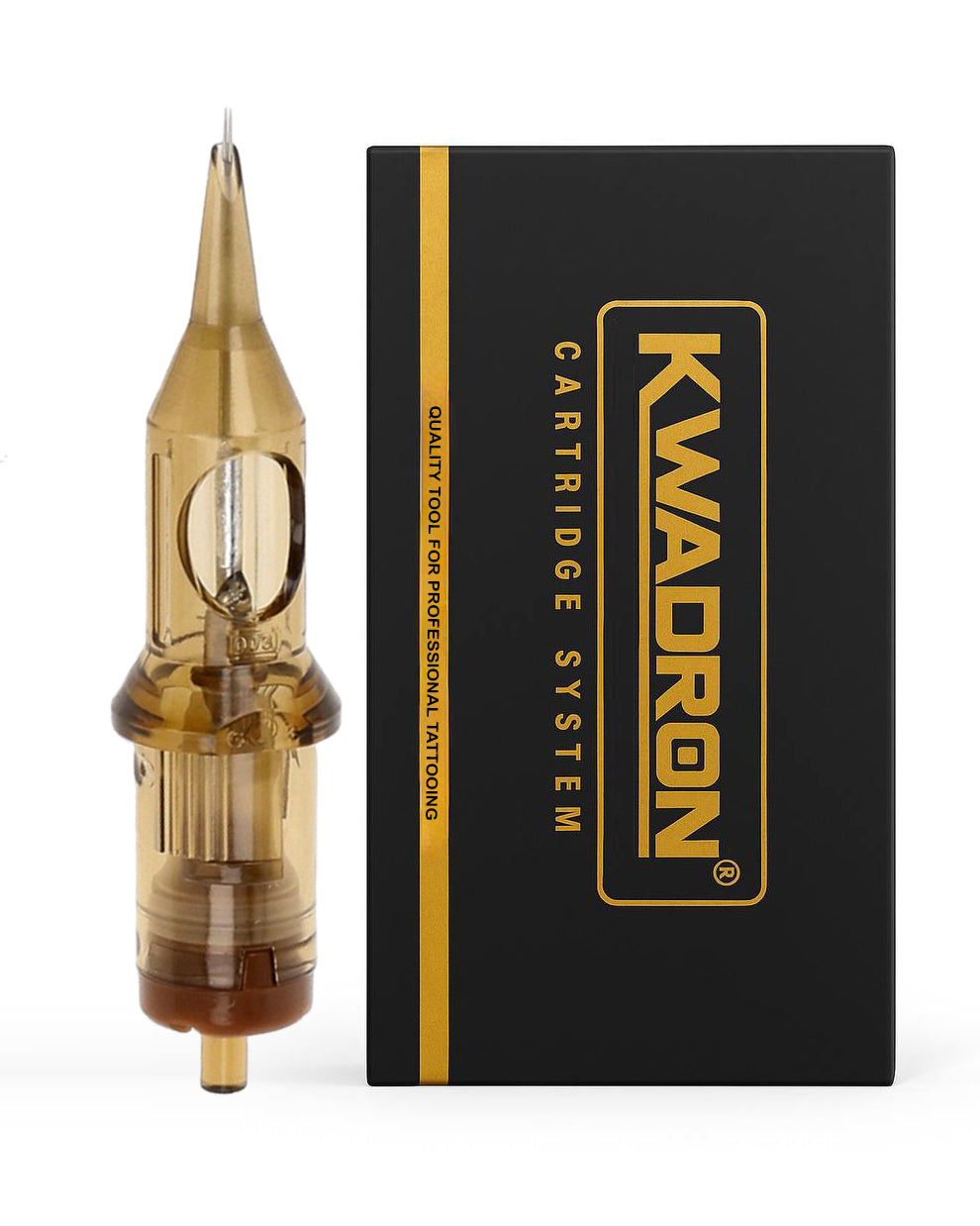 Kwadron Round Shader Tattoo Cartridge with branded packaging on white background