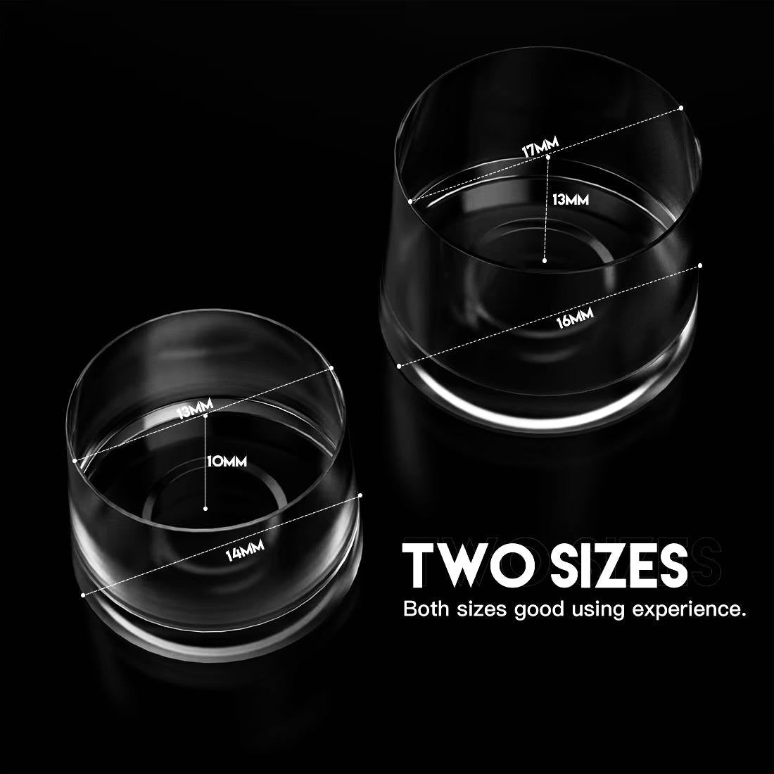 Dual-size tattoo ink cups with inner and outer diameter measurements.