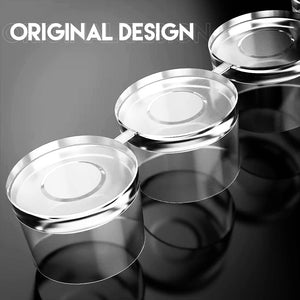 Unique connected ink cup design for steady placement on work surfaces.