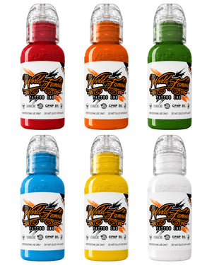 World Famous 6 Color Simple Tattoo Ink Set 6 bottles 1oz 29.57ml each professional tattoo ink set with essential colors for lining shading and bold color work COZ Tattoo Supplies