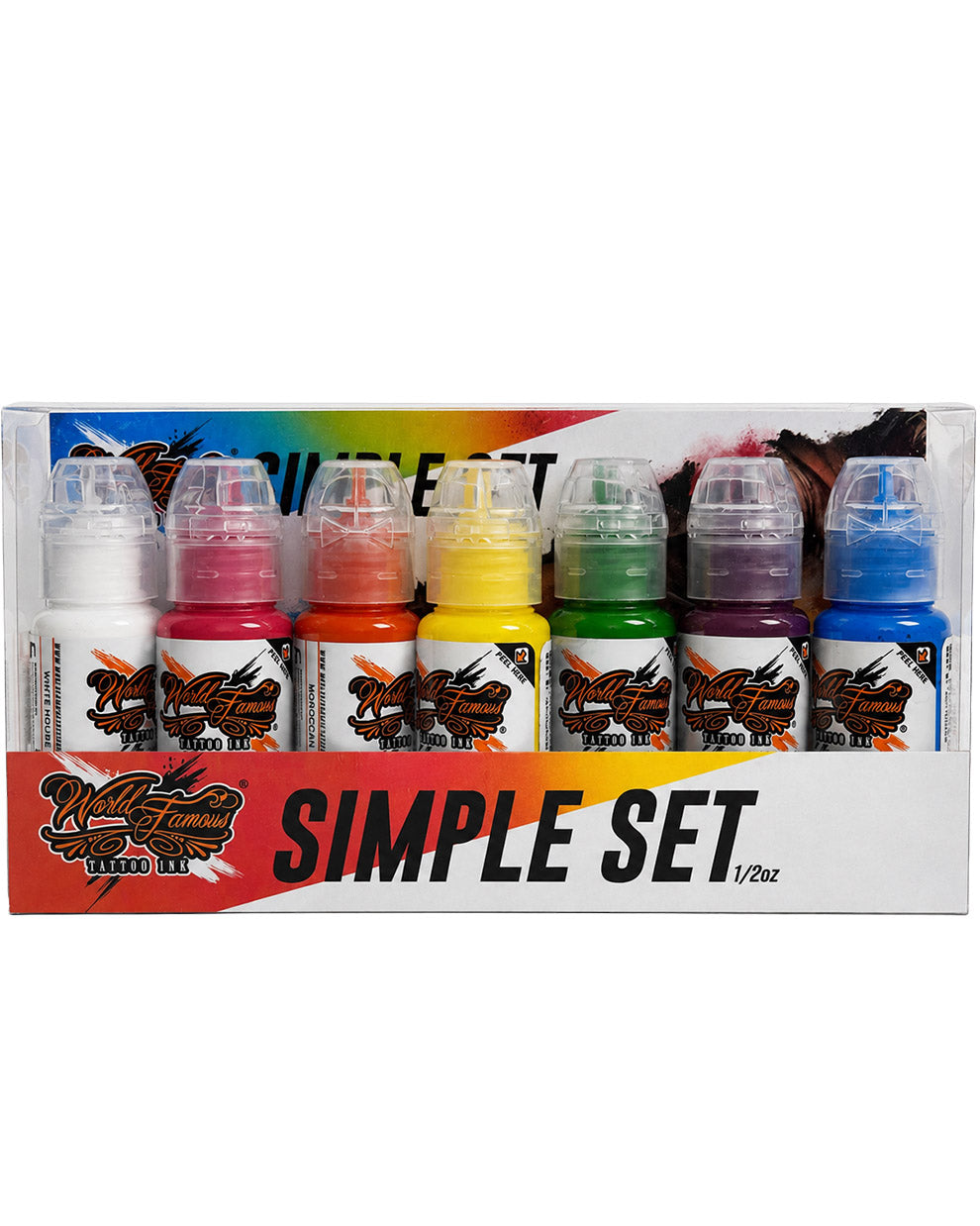 World Famous 7 Color Simple Tattoo Ink Set 7 bottles 1/2oz 15ml each professional tattoo ink set with essential colors for lining shading and bold color work COZ Tattoo Supplies