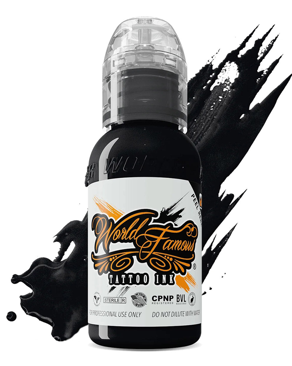 World Famous Black Tattoo Ink True Black 30ml 1oz professional black tattoo ink for clean lines smooth shading and solid fills COZ Tattoo Supplies