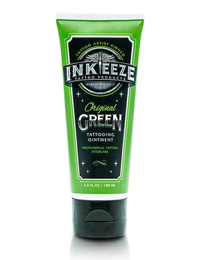 INK-EEZE Green Tattoo Ointment 100ml Tube by COZ Tattoo Supplies Canada — vegan tattoo aftercare cream for soothing and healing fresh tattoos