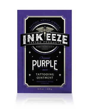 INKEEZE Purple Tattoo Ointment 5ml Sachet by COZ Tattoo Supplies Canada, natural purple tattoo aftercare sample for soothing fresh ink