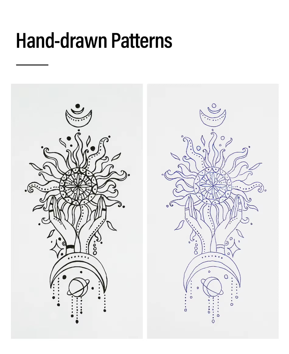 Side-by-side comparison of hand-drawn stencil patterns.