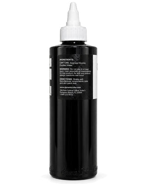 A black plastic squeeze bottle with a white pointed cap, shown from the back on a plain white background. The back of the bottle has a black label with white text listing ingredients and warning information.