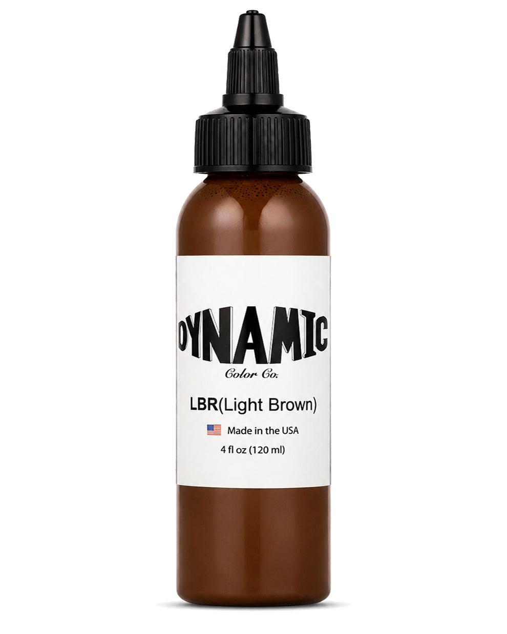 A 4 fl oz (120 ml) of Dynamic Color Co. LBR (Light Brown) ink with a black cap and white label, shown on a white background.