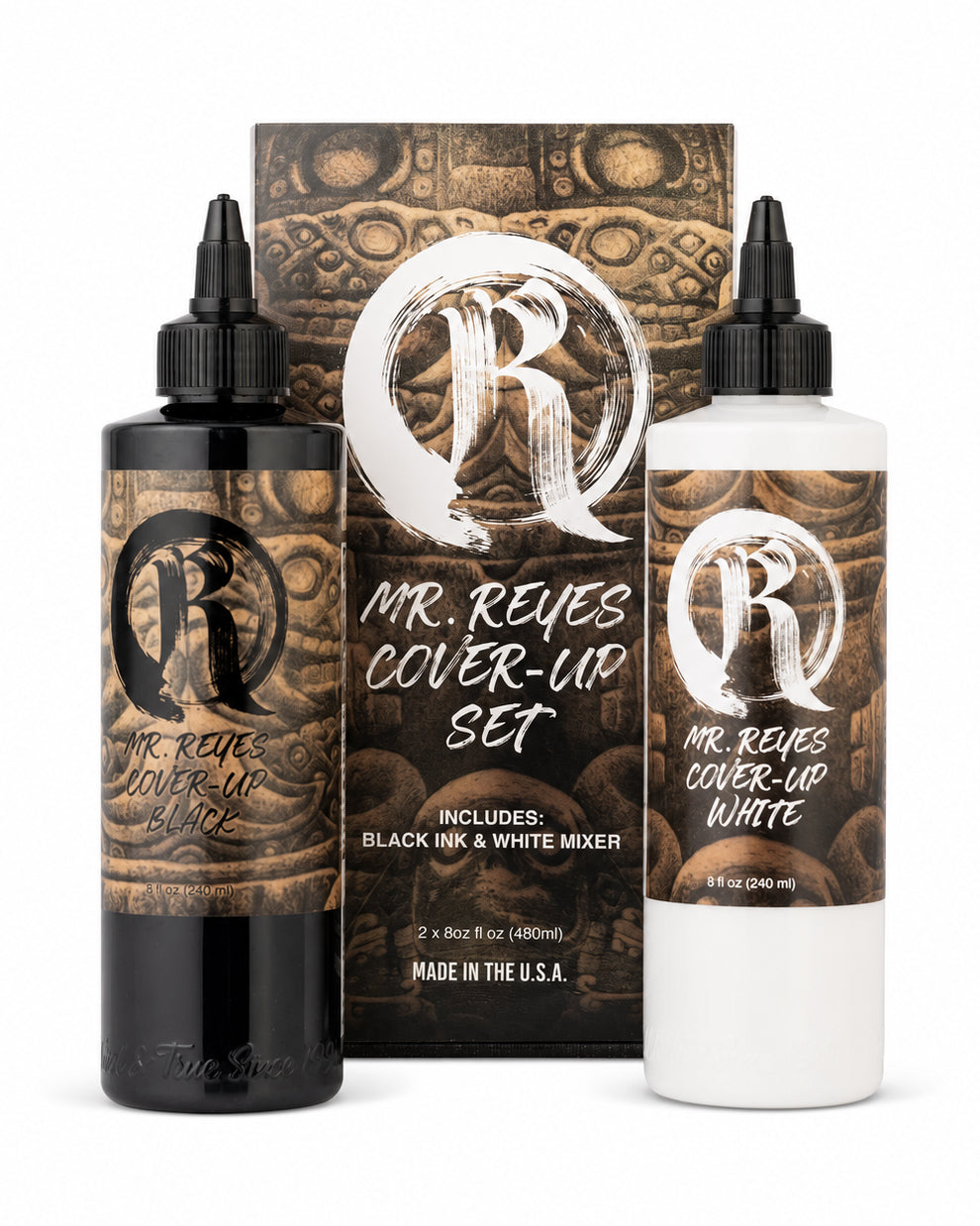 Dynamic Mr Reyes Cover Up Tattoo Ink Set 2 bottles 8oz 240ml each heavy black ink set for cover ups blackout work and deep saturation COZ Tattoo Supplies