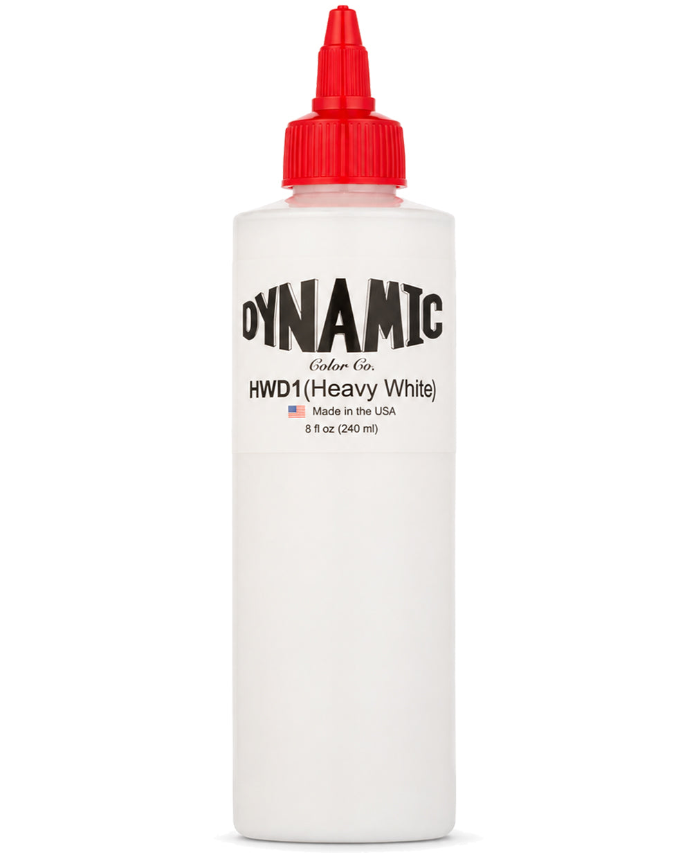 A of Dynamic Color Co. HWD1 (Heavy White)  (8 fl) 240 ml bottle premium tattoo ink in a clear bottle on a white background