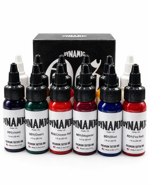 Dynamic The Originals Tattoo Ink Set 12 bottles 12x1oz 30ml assorted colors displayed with retail box