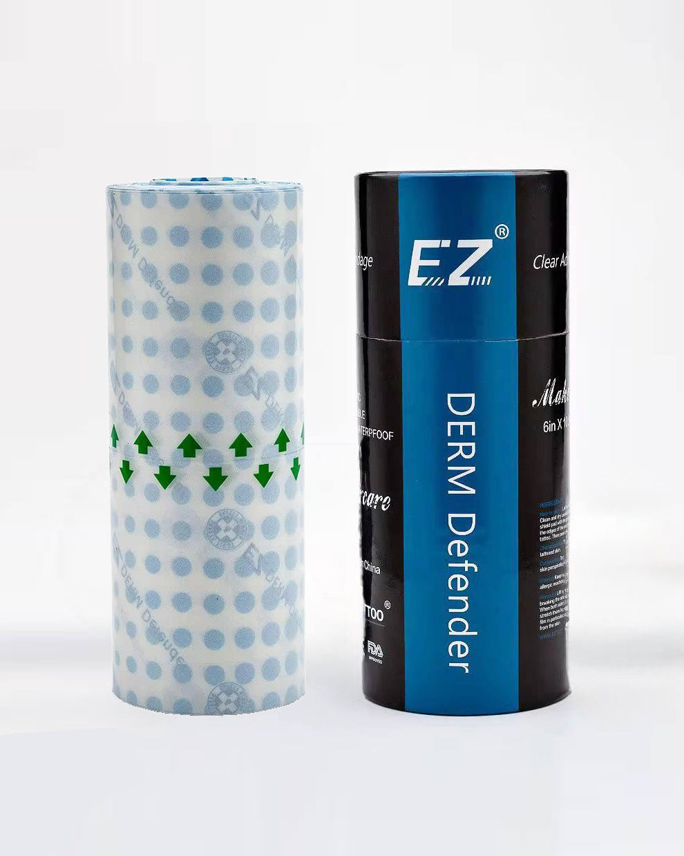 EZ Derm Defender Tattoo Film – Regular Clear Adhesive Wrap in box with protective roll, premium skin healing barrier.