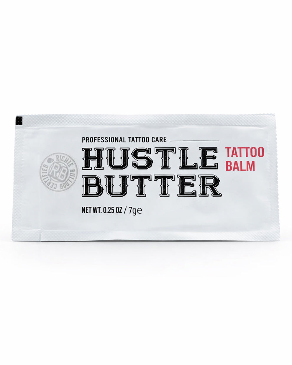 Single-use Hustle Butter Tattoo Balm Deluxe aftercare sachet 0.25oz (7.5g) for tattoo aftercare, sold by COZ Tattoo Supplies