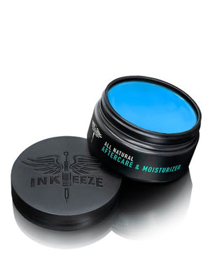Open jar of INKEEZE Hi-Definition Tattoo Balm 1.8oz showing smooth balm texture, COZ Tattoo Supplies Canada