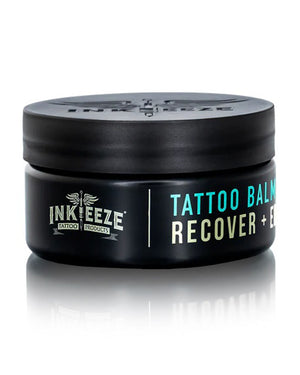 Side view of INKEEZE Hi-Definition Tattoo Balm 1.8oz jar, premium daily tattoo care available at COZ Tattoo Supplies Canada