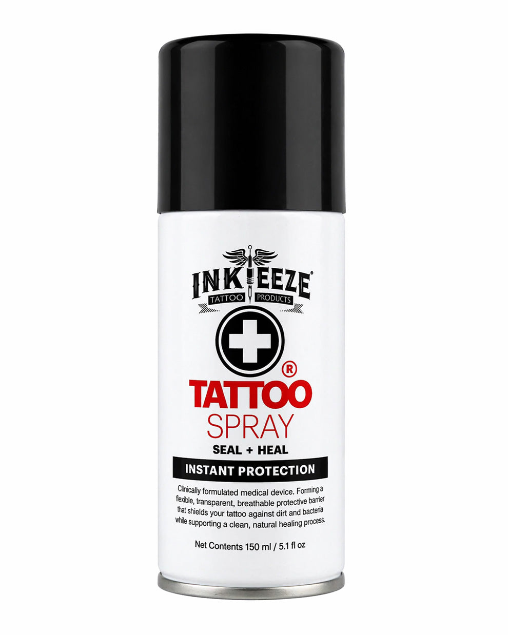 INKEEZE tattoo spray contact free tattoo finish 150ml bottle front view clean white background coz tattoo supplies