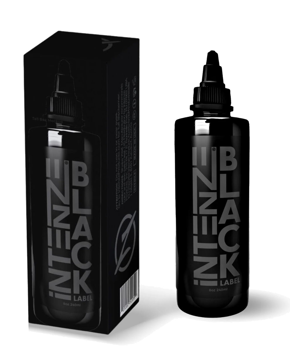 Intenze Black Label Tattoo Ink bottle – premium black ink for professional tattoo artists.