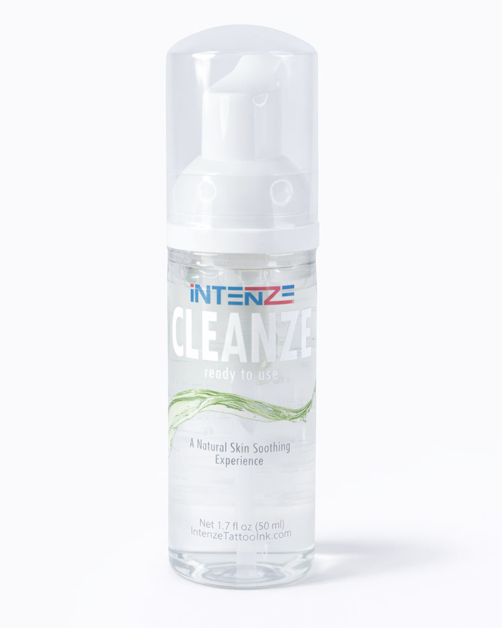 Intenze Cleanze tattoo cleansing foam 50ml bottle on white background, professional product photo, Coz Tattoo Supplies