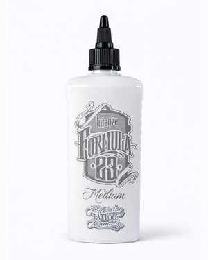Intenze Formula 23 Medium precision tattoo ink bottle 12 oz on pure white background studio product photo by COZ Tattoo Supplies