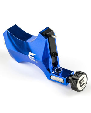 Kwadron Equaliser Ergo blue rotary tattoo machine on white background, professional studio product photo – Coz Tattoo Supplies