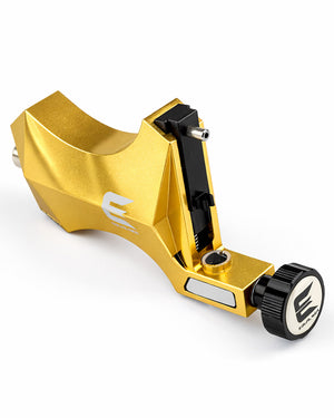 Kwadron Equaliser Ergo gold rotary tattoo machine, premium tattoo equipment studio photography – Coz Tattoo Supplies