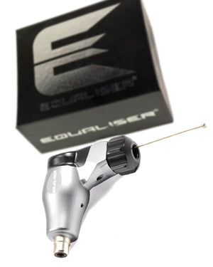 Kwadron Equaliser Fox Mini V2 Professional Rotary Tattoo Machine in gray shown with machine body and retail box, compact lightweight rotary tattoo machine designed for precise control, available at COZ Tattoo Supplies