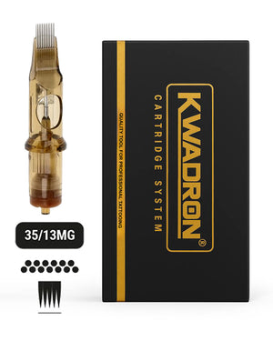 Kwadron 35/13MGLT Magnum L-Taper tattoo cartridge with box on white background