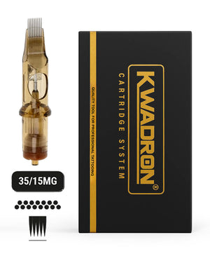 Kwadron 35/15MGLT Magnum L-Taper tattoo cartridge with box on white background