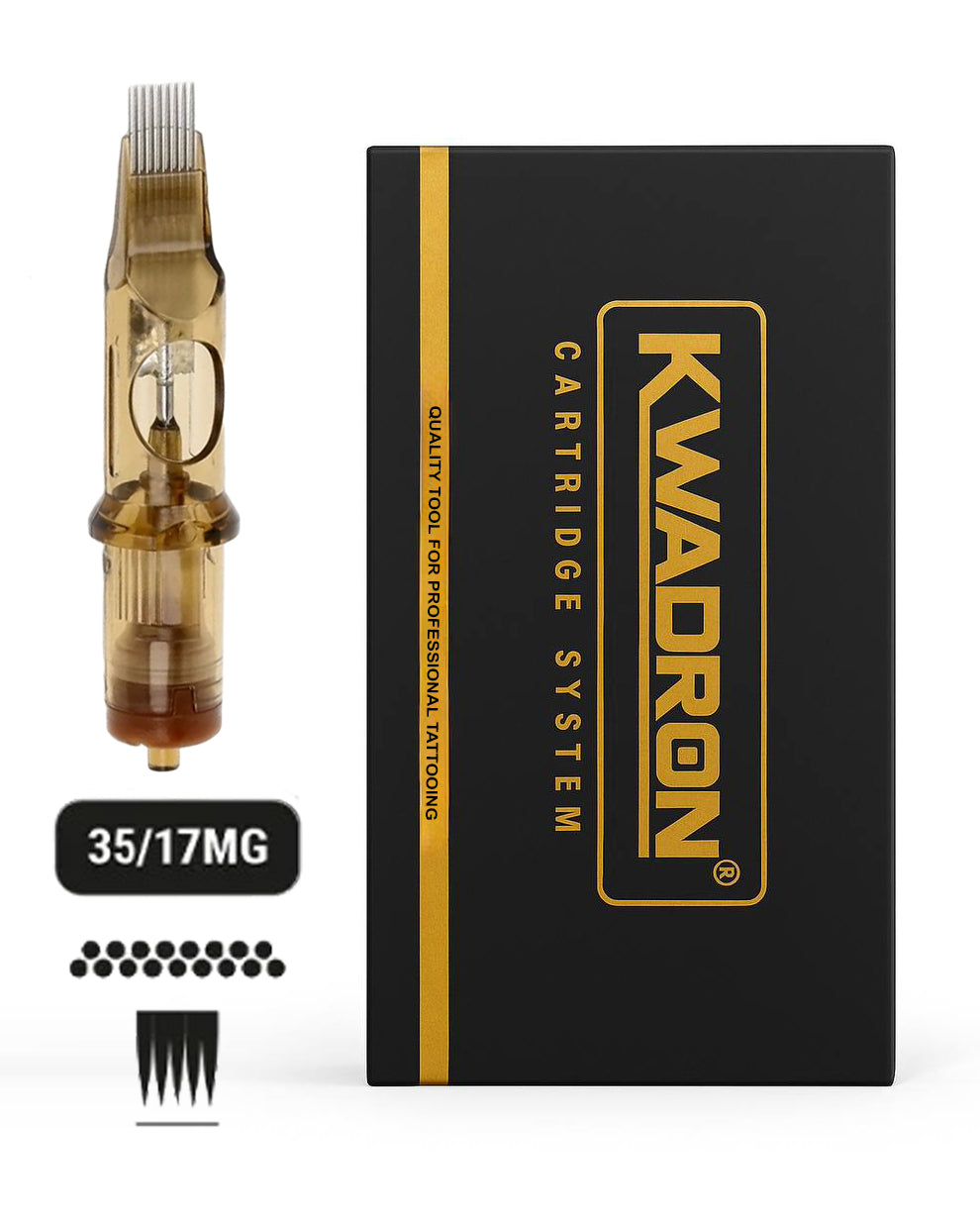 Kwadron 35/17MGLT Magnum L-Taper tattoo cartridge with box on white background