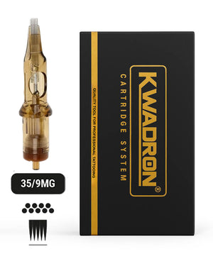 Kwadron 35/9MGLT Magnum L-Taper tattoo cartridge with box on white background