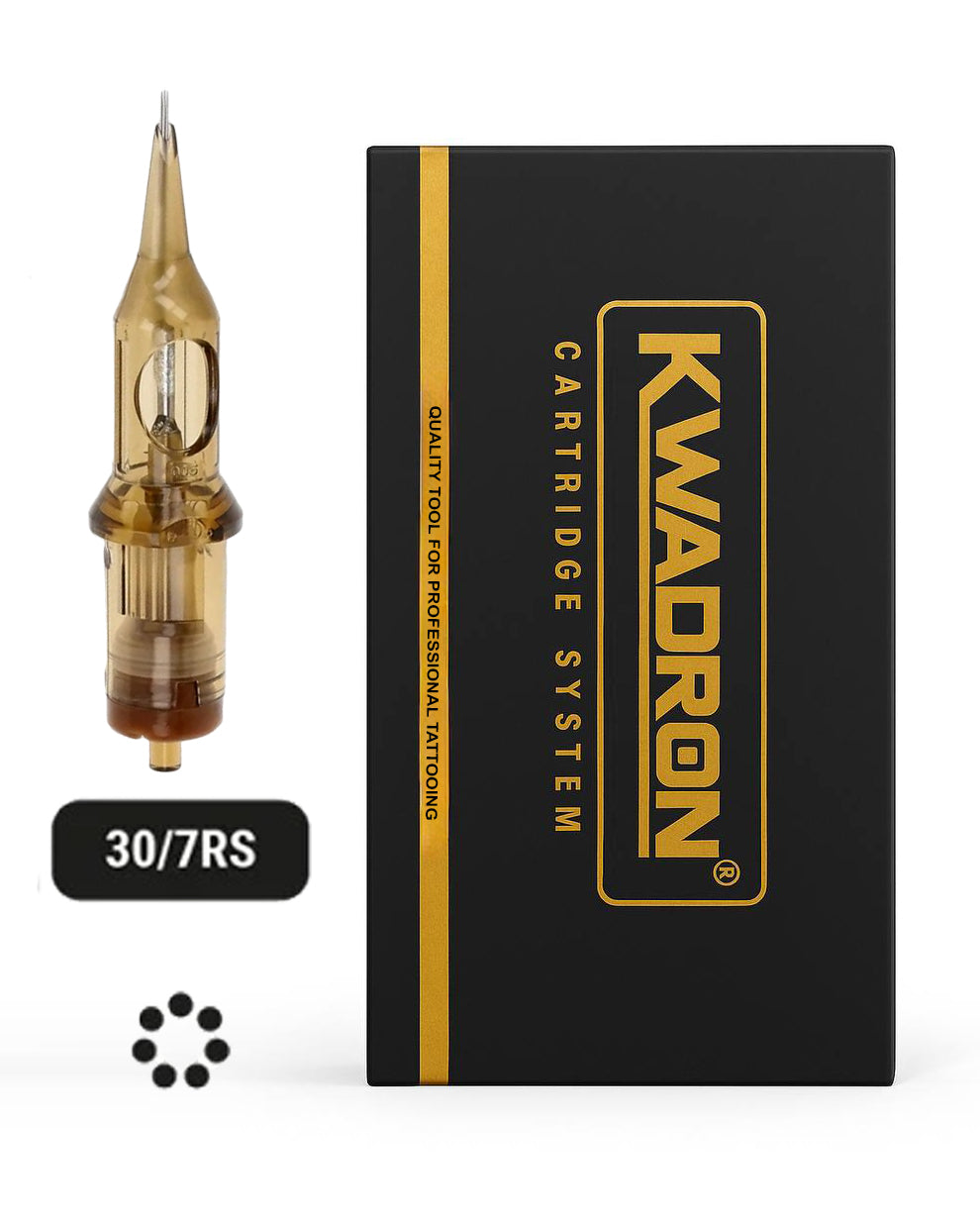 Kwadron Round Shader Tattoo Cartridge 30/7 L-Taper with packaging on white background