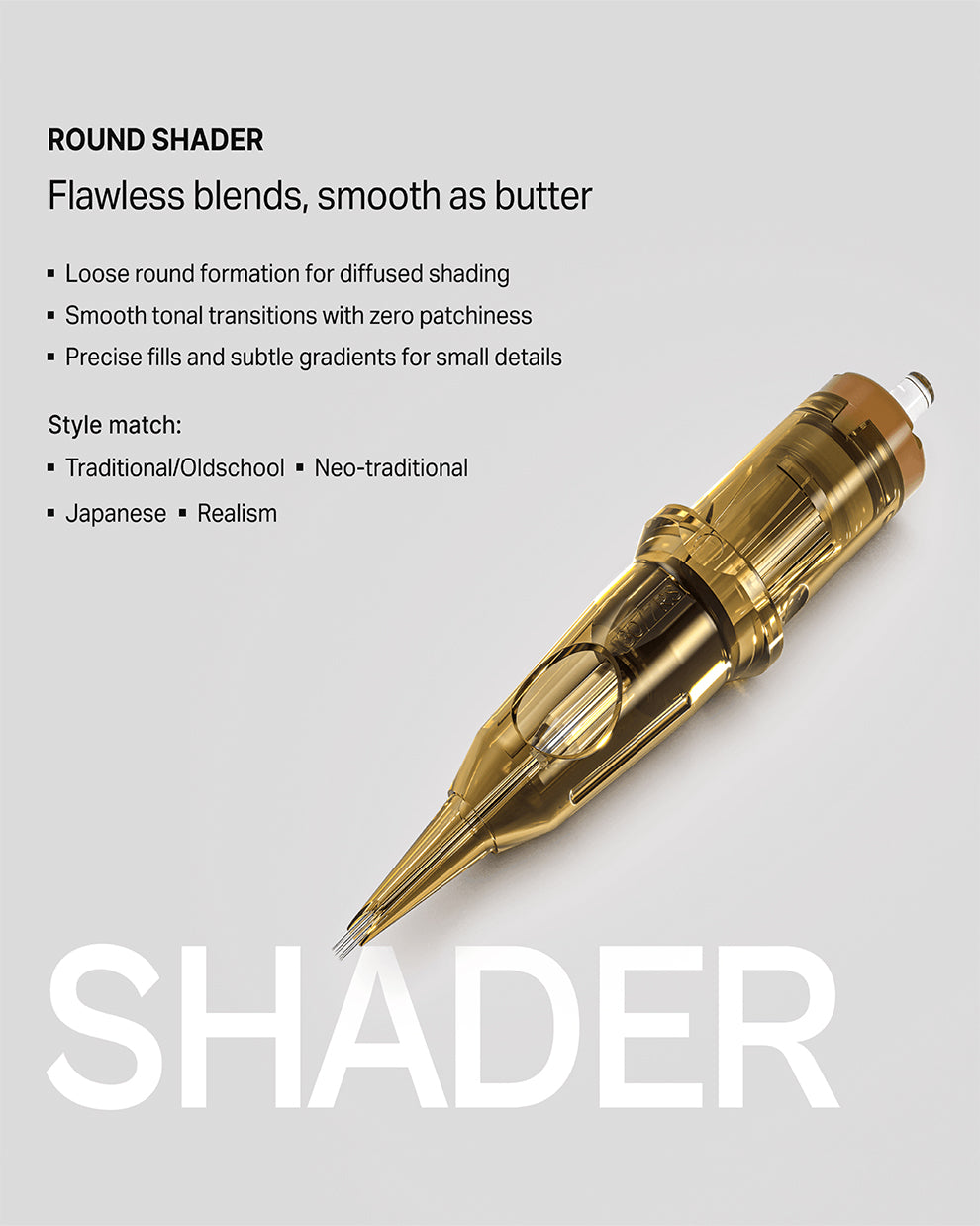 Kwadron Round Shader tattoo cartridge close up needle detail