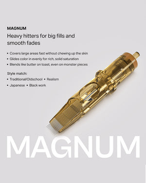 Kwadron soft edge magnum tattoo cartridge close up needle configuration essential pack coz tattoo supplies