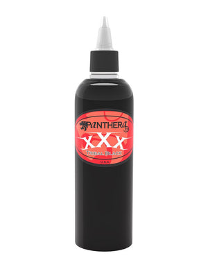 Panthera XXX Tribal Black Tattoo Ink Bottle – Deep Black Ink for Bold Tribal Work and Fills.