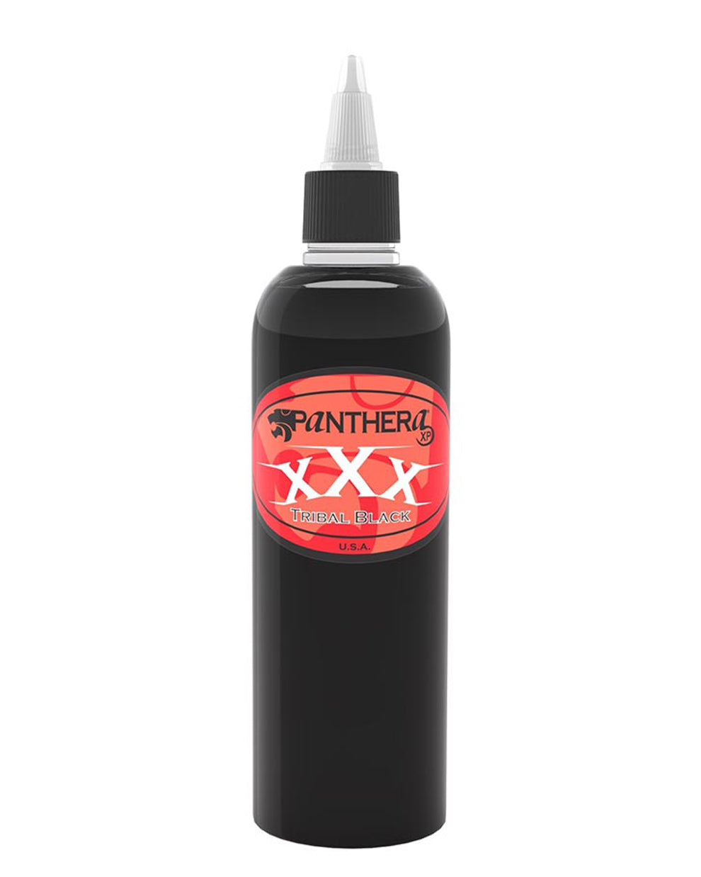 Panthera XXX Tribal Black Tattoo Ink Bottle – Deep Black Ink for Bold Tribal Work and Fills.