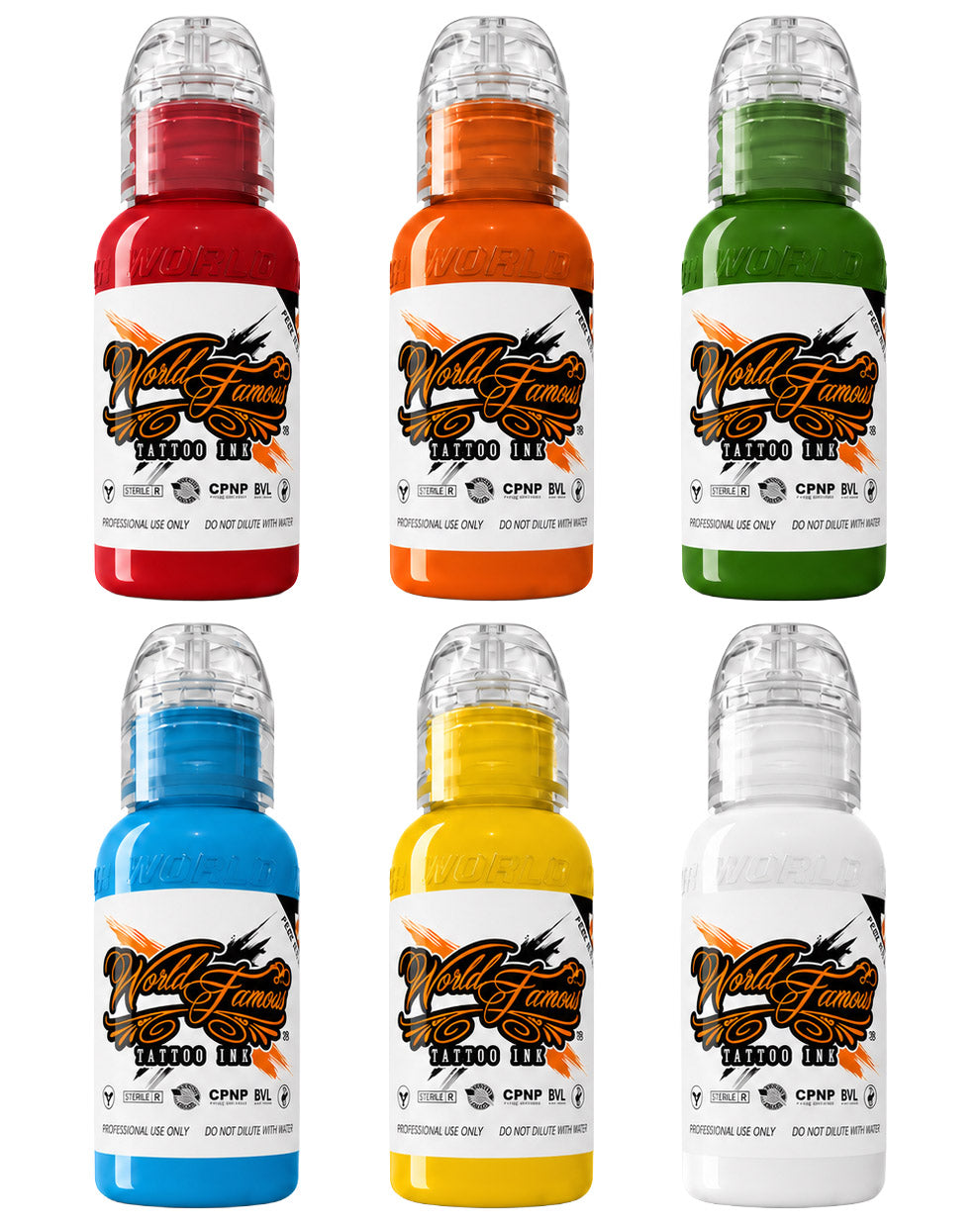 World Famous 6 Color Simple Tattoo Ink Set 6 bottles 1oz 29.57ml each professional tattoo ink set with essential colors for lining shading and bold color work COZ Tattoo Supplies